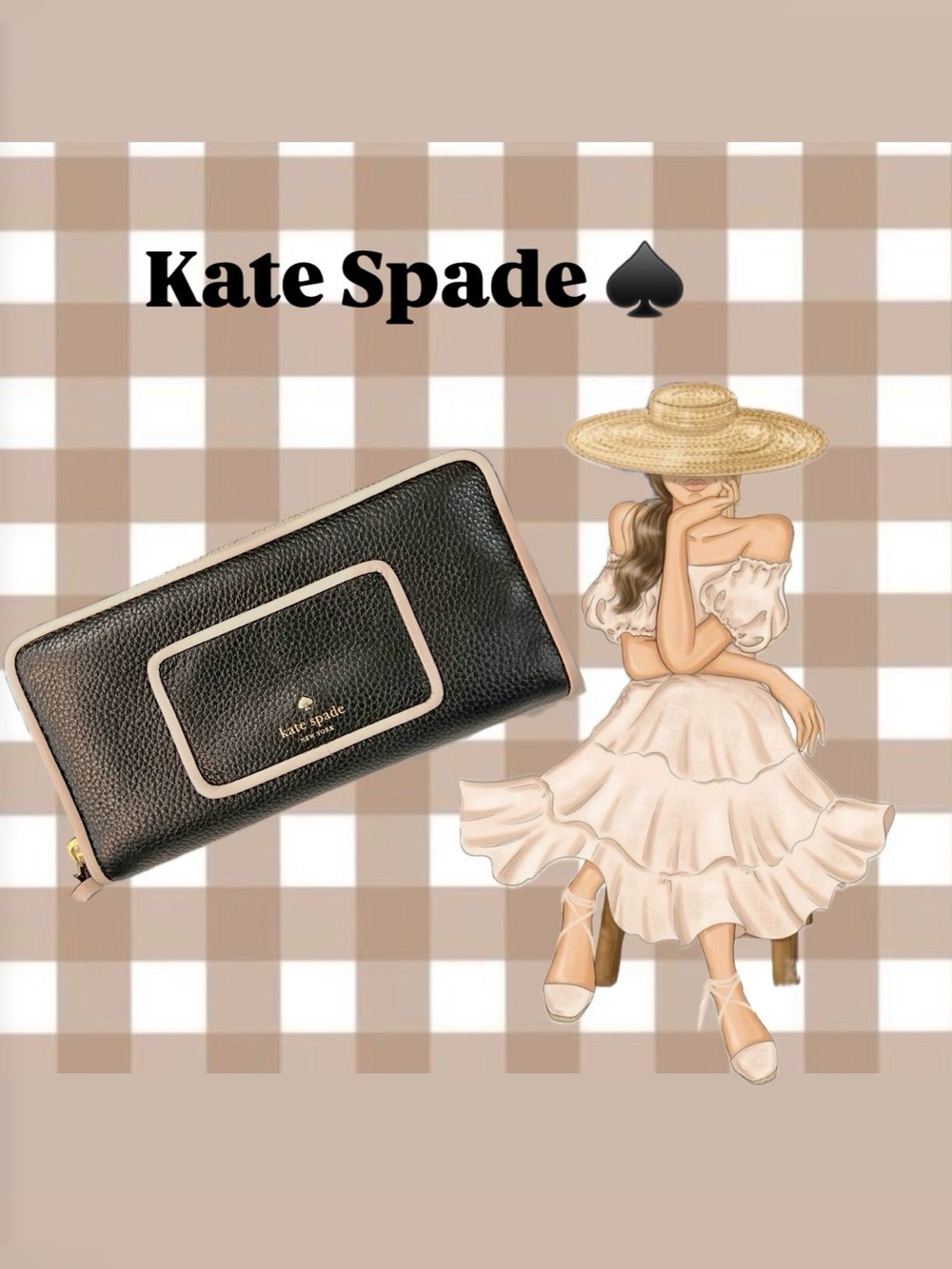 Kate Spade ♠️ Black Wallet with Cream Trim and Gold Logo